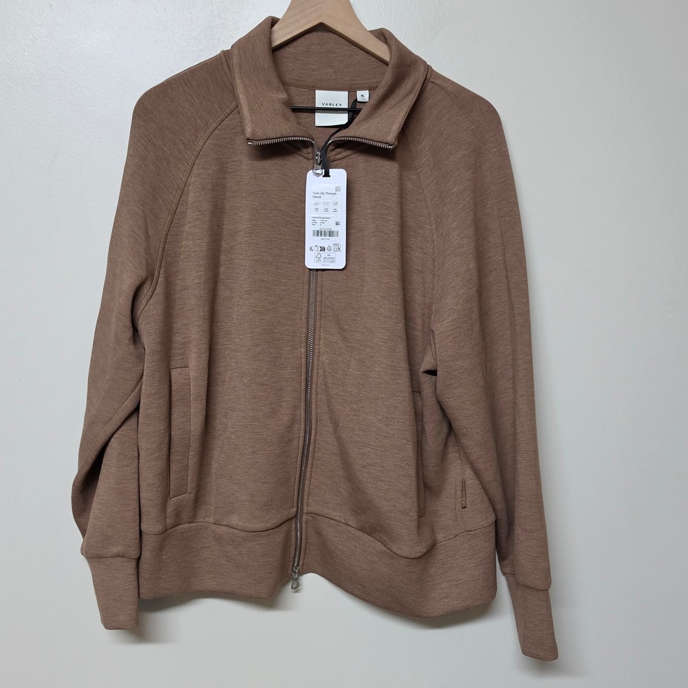 Varley Doublesoft Tyde Zip Through Sweat Brown Marl Full Zip Sweatshirt XL NEW
